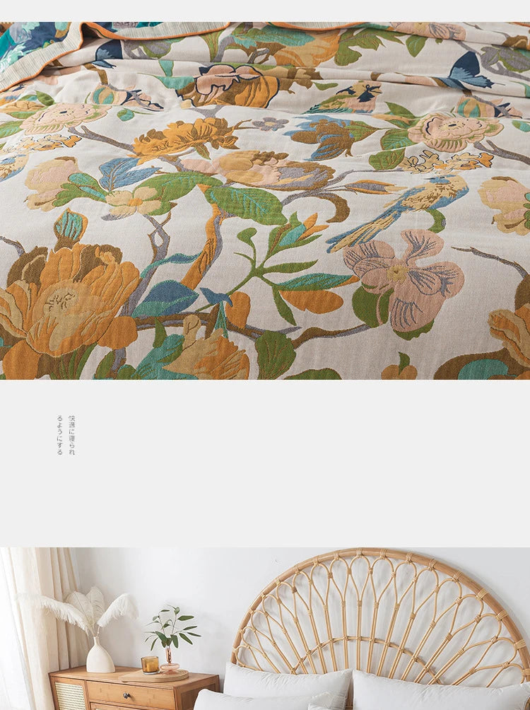 Bedspread On The Bed Cotton Gauze Floral Pattern Towel Coverlet 4 Layer Of Terry Quilts Single Double Bed Cover Blanket 200*230
