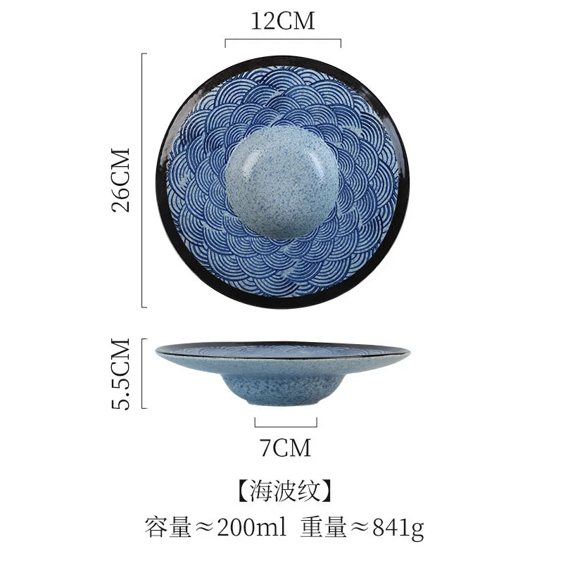 Italian Straw Hat Plate Commercial Italian Noodle Western Salad Plate Japanese Vintage Ceramic Plate UFO Round Deep Soup