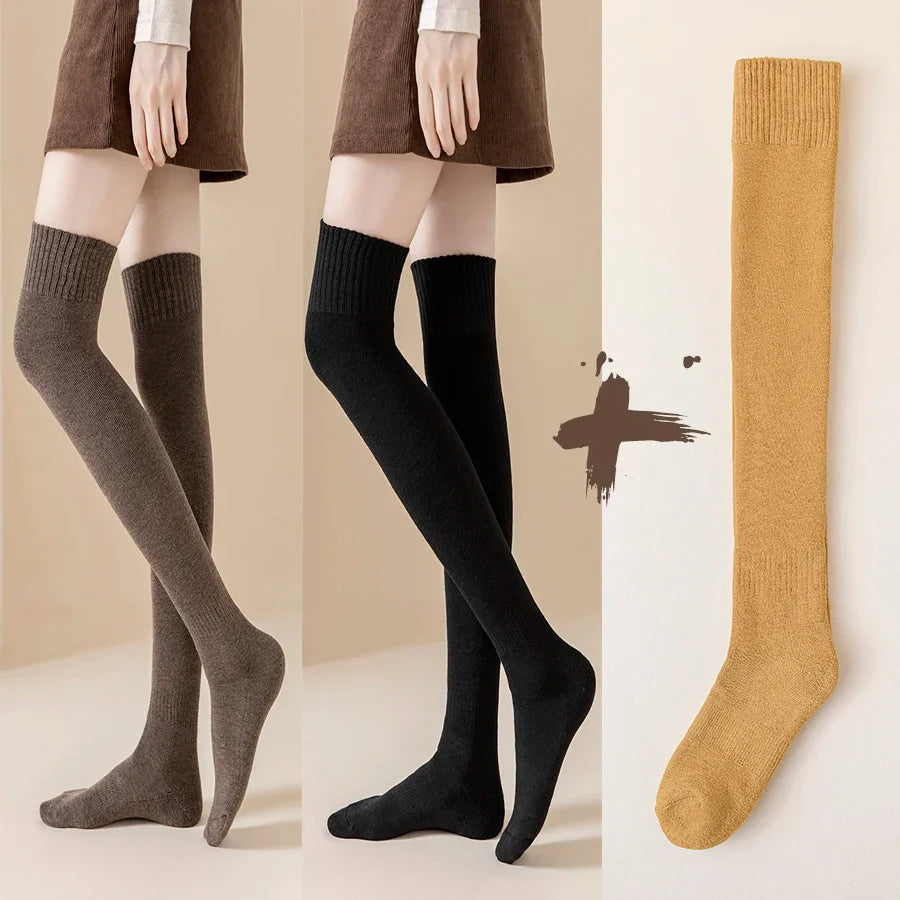 Thick Stockings Socks Women Warm Winter Over Knee High Hold Up Cotton Sexy Slim Ladies Girls Halloween Gift 6 Colors 1 Pairs