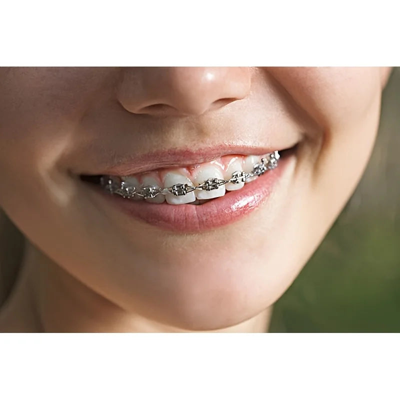 1pair Fashionable Tooth Decoration Set with Metal Chain - Upgraded Dental Model Kit for Upper/Lower Matching, Daily Party Wear