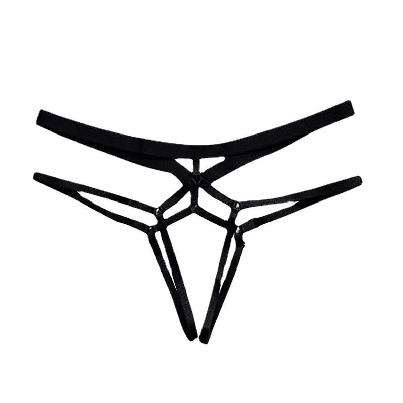 2023 Sexy Women Bandage Hollow Out Thong Panties Lingerie T Back Transparent Lingerie Ladies Open Crotch Toy Panties Underwear