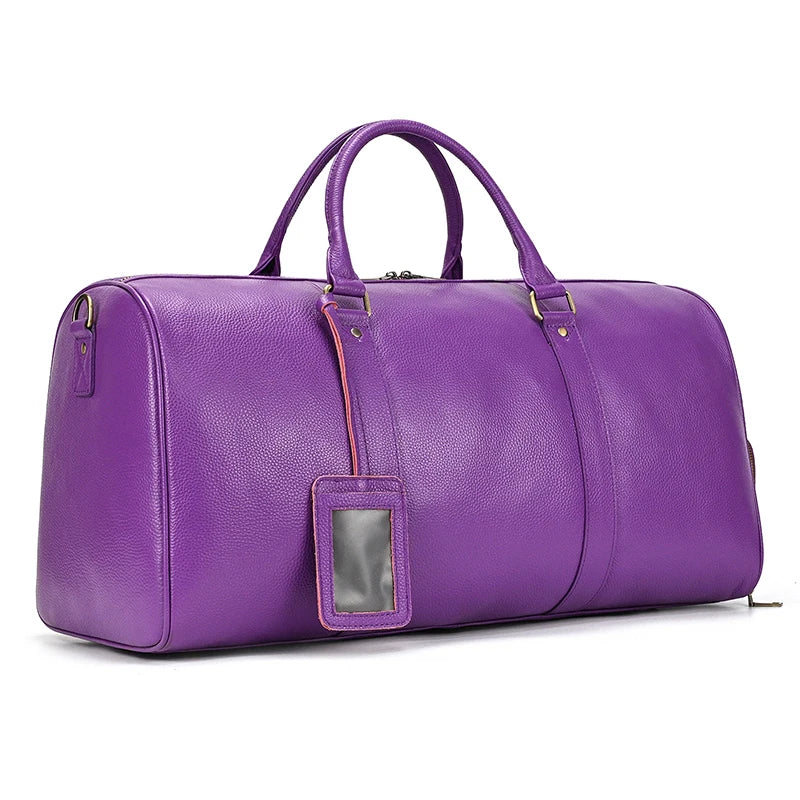 Big Capacity Genuine Leather Travel Bag For Men Women Soft Black Cowhide Casual Travel Duffel Large Luggage Weekend Shoulder Bag
