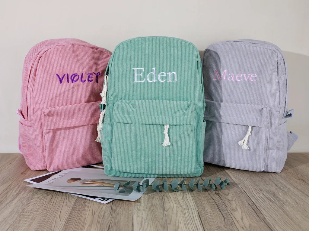Kids School Bag, Personalized Toddler Backpack, Embroidered Name Child Book Bag, Corduroy Backpack for Birthday Gift, Diaper Bag