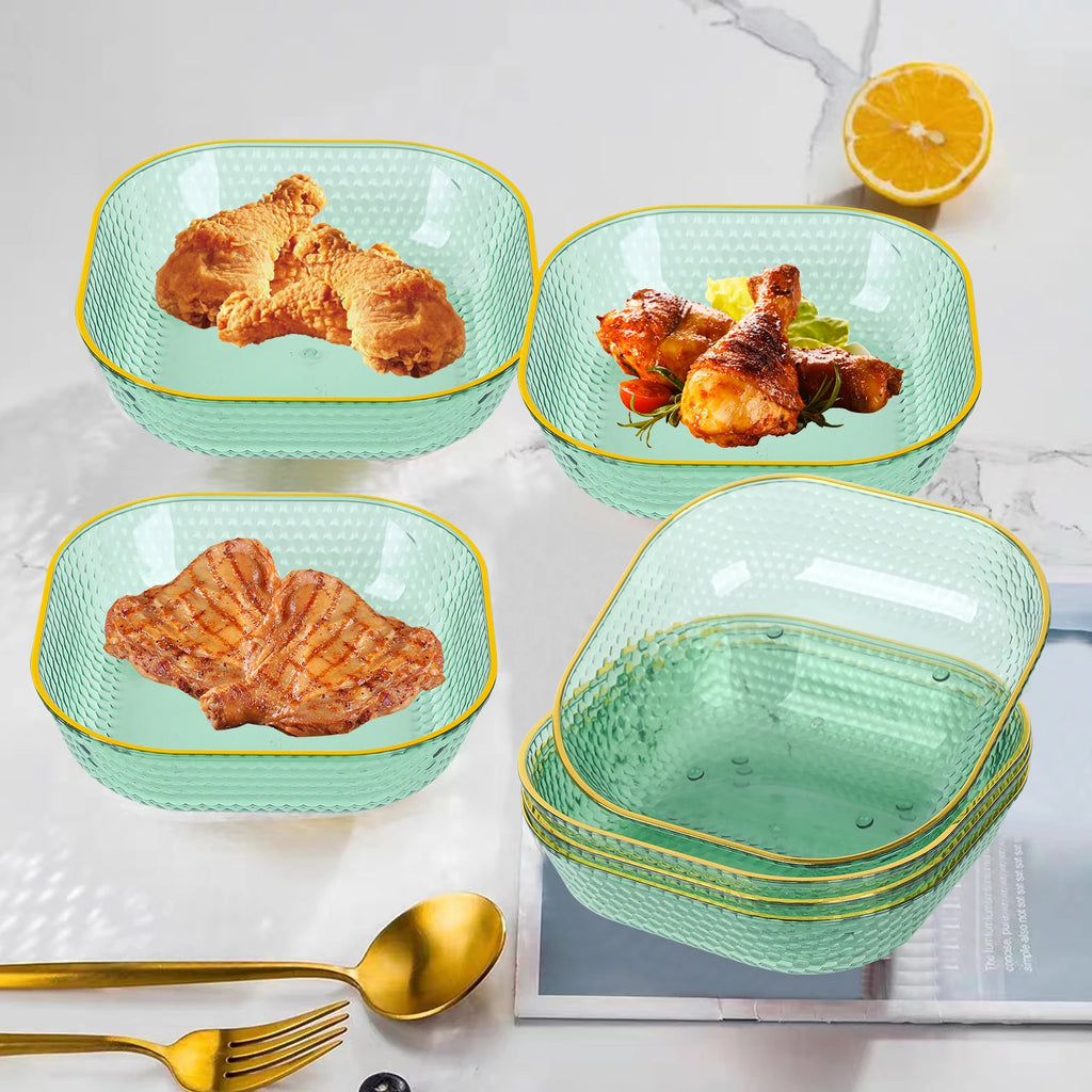Fashion Fruit Plate Living Room Salad Plate Plastic Tray Home Decoration Golden Edge Stackable Snacks Serving Platter 4pcs/set