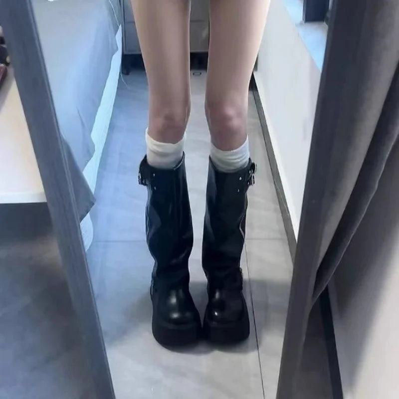 Big Toe Booties for Women Sweet Cool Style Pile Boots Thick Sole Platform Western Boots Over-the-Knee Long Boots High Tube Ridin