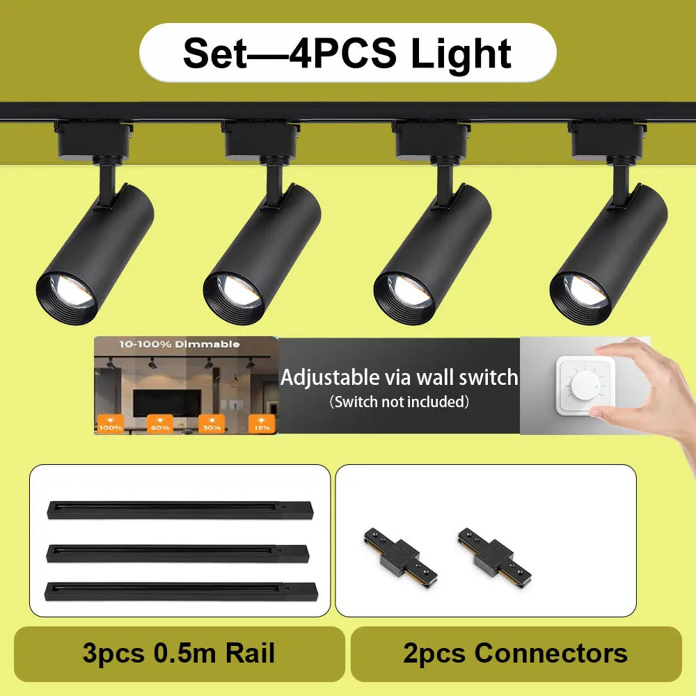 Set LED Track Light Dimmable Track Lamp AC180-265V COB led Spotlight  for Living Room Kitchen Clothing Store Rail Lamp Lighting