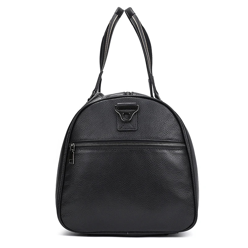 Big Capacity Genuine Leather Travel Bag For Men Women Soft Black Cowhide Casual Travel Duffel Large Luggage Weekend Shoulder Bag