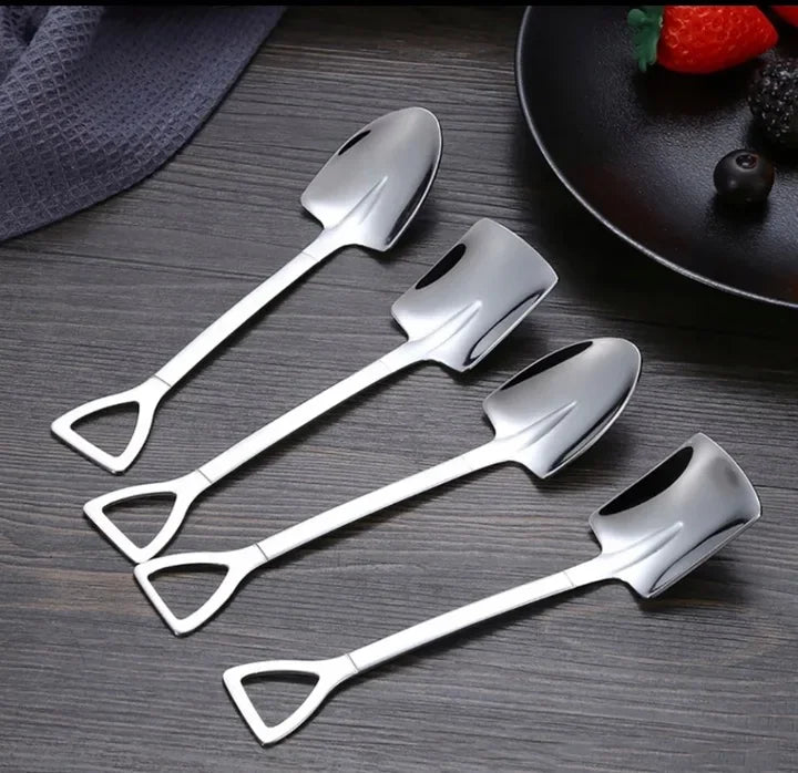 Stainless Steel Shovel Spoons Gold Silver Mini Coffee Teaspoon Fruit Ice Cream Dessert Spoon Scoops Kitchen Tableware Set 20/2Pc