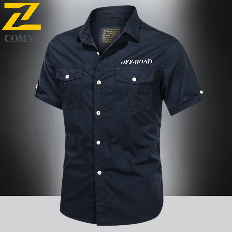 2025 New Shirts Men's Summer Casual 100 Cotton Multi-Pocket Short Sleeve Coat Outdoor Cycling Work Camping Single-breasted Shirt