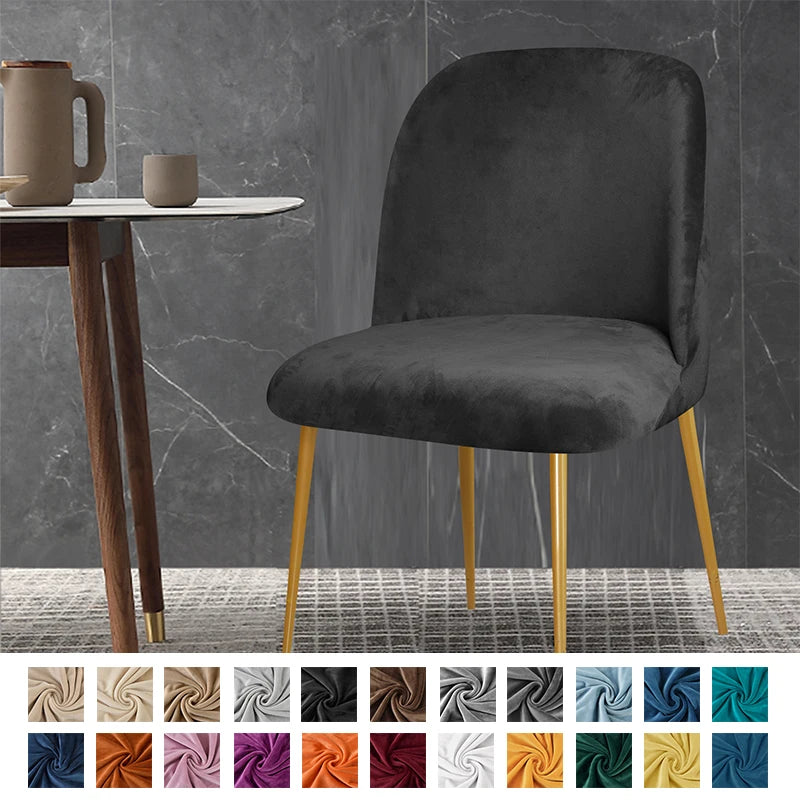 Soft Velvet Chair Cover Duckbill Curved Dining Chair Slipcover Low Back Thick Stretch Seat Covers for Living Room Kitchen Hotel