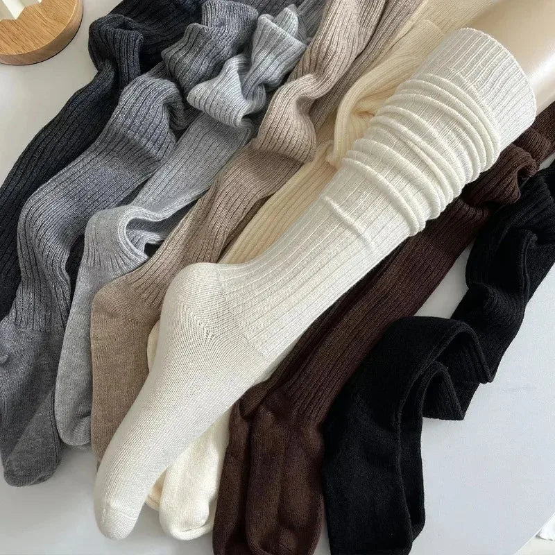NEW 1/2pairs Women's Casual Knitted Long Socks Autumn Winter Solid Stockings Boot Calf Socks Over Knee Leggings Harajuku Lolita Sox