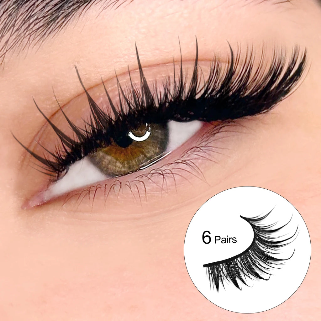 Lasvirey Cat Eye Lashes Manga Lashes Styles 3D Faux Mink Lashes Soft Cross Wispy Natural Winged End Eye Elongated Eyelash Makeup