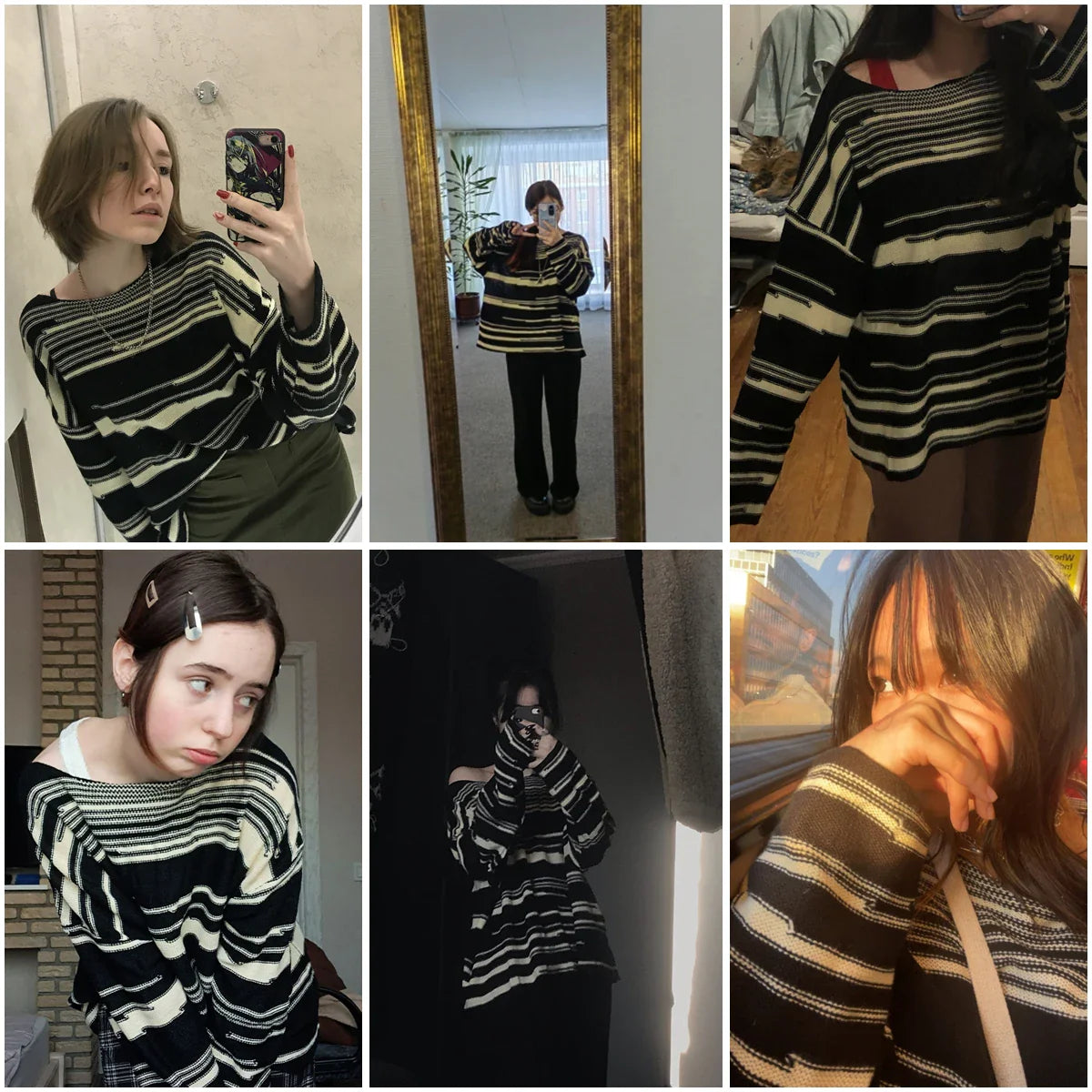 LMQ NEW Women Punk Gothic Striped Long Sleeve Loose Patchwork Sweater Hip Hop Retro Oversize Pullover Casual Knitted Jumpers