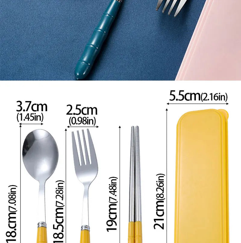 3pcs Portable Dinnerware Kit Spoon Fork Chopstick Set Travel Flatware With Box Set Stainless Steel Travelling Dinnerware Set