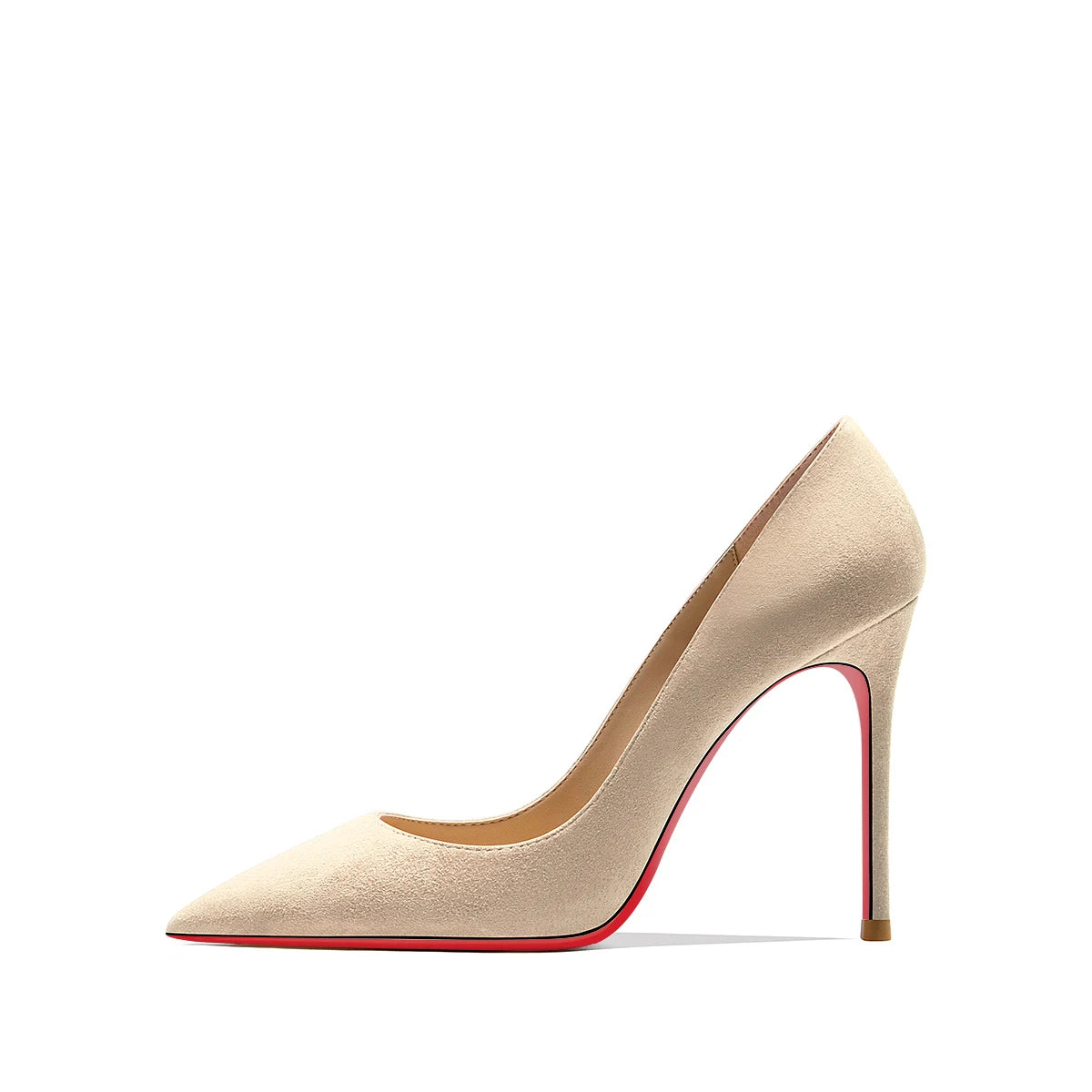 2022 Autumn New Women's High Heels Shoes Sexy Pointed Suede Red Shiny Bottom Pumps Fashionable Temperament Shallow Wedding Shoes