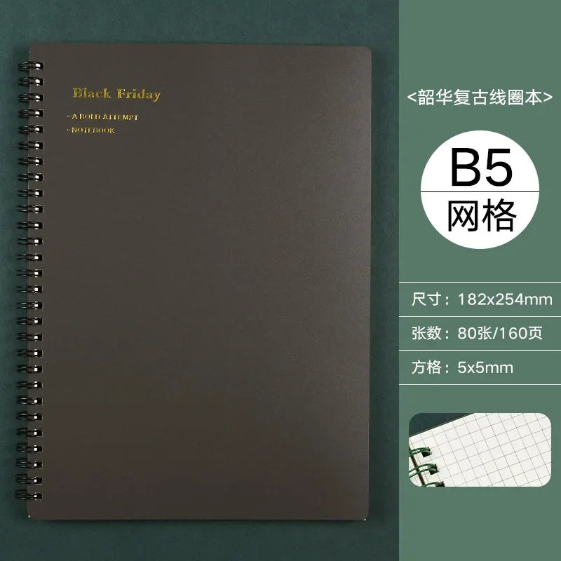 A5/B5/A6 Classical PP Coil Line Grid Spiral Notebook Journals Morandi Basic Diary Weekly Planner Book School Stationery