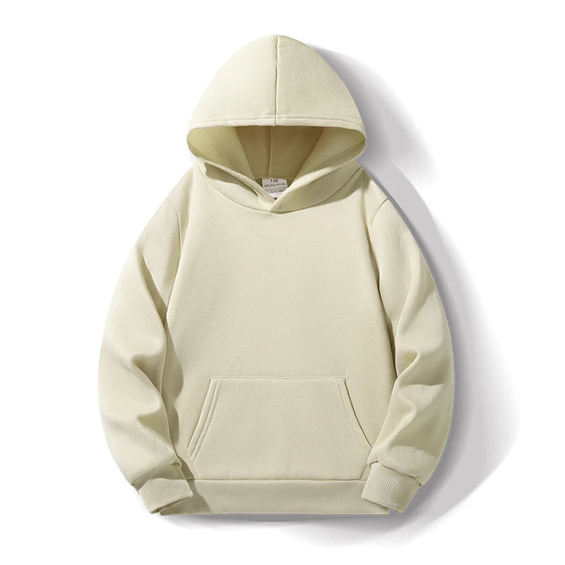 Boys' & Girls' Solid Color Hooded Sweatshirts - Warm, Comfortable, Fleece-Lined, Versatile Basic Style, Perfect as Gifts