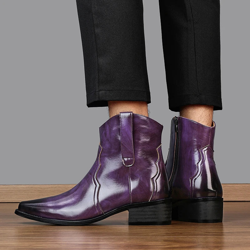 Men High Top Boots Solid Color Comfortable Breathable Fashionable Lightweight High Heeled Business Short Boots