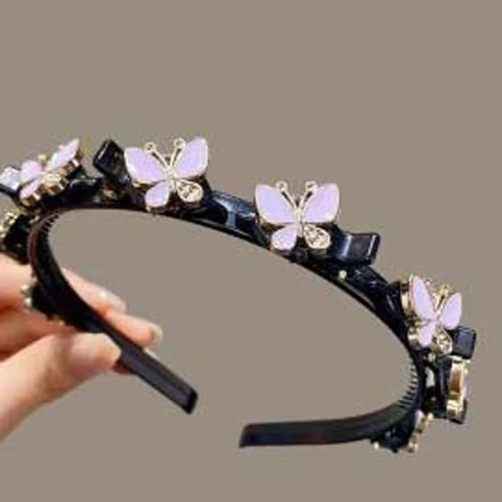 Hair Accessories Elegant Hair Bands with Clips Sweet Shiny Women Butterfly Hair Hoop Headwear Hair Weaving Tool Hairband Party
