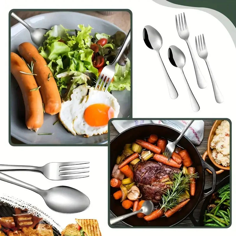 16pcs Stainless steel tableware fork and spoon set, economy set fork and spoon, suitable for restaurants, parties and families