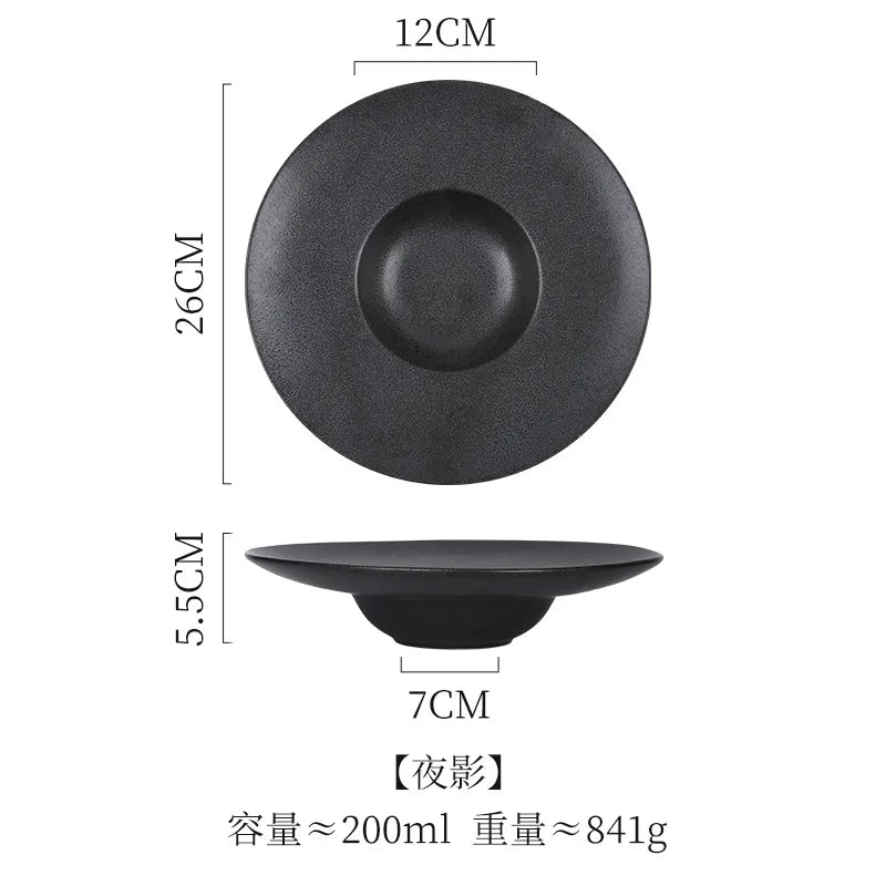 Italian Straw Hat Plate Commercial Italian Noodle Western Salad Plate Japanese Vintage Ceramic Plate UFO Round Deep Soup