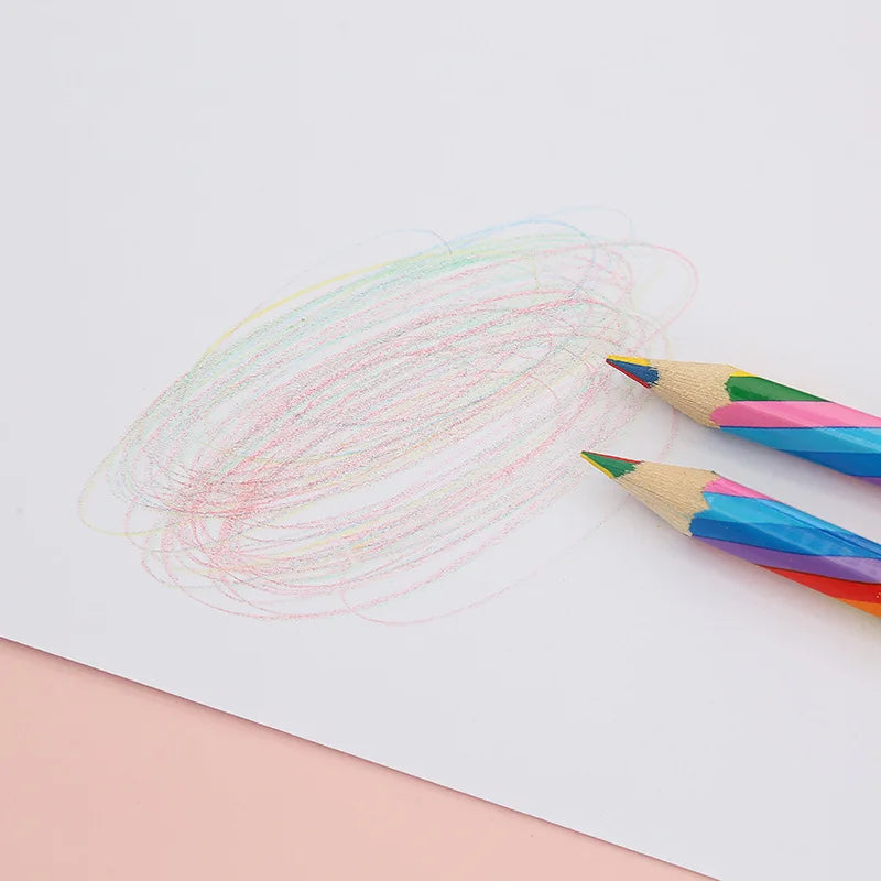 12 Rainbow Paper Pencil Set Children's Writing and Painting HB Professional Art Sketch Comic Pen Office School Supplies
