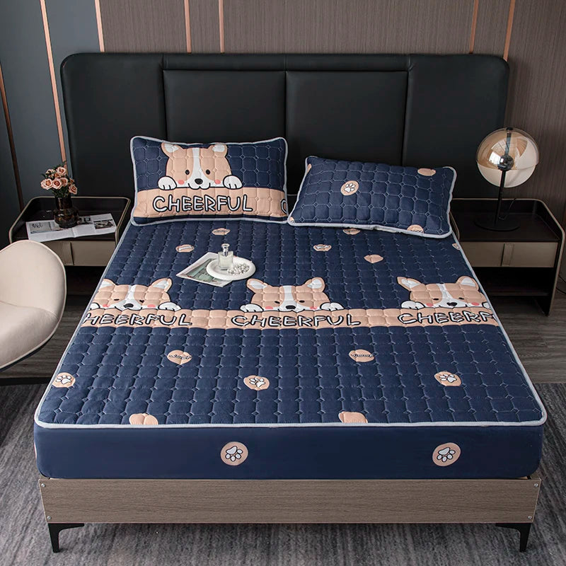 Quilted Bed Cover Cartoon Style Bedspread Elastic Mattress Protertor Thicken Bed Linen 매트리스커버 Home Bedsheets (No Pillowcase)