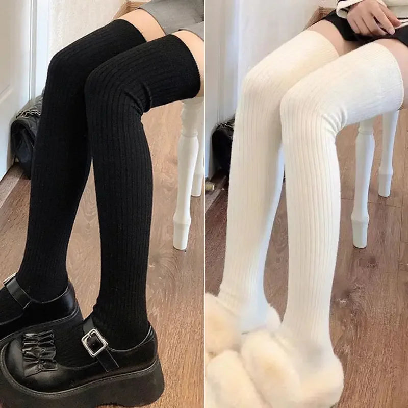 NEW 1/2pairs Women's Casual Knitted Long Socks Autumn Winter Solid Stockings Boot Calf Socks Over Knee Leggings Harajuku Lolita Sox