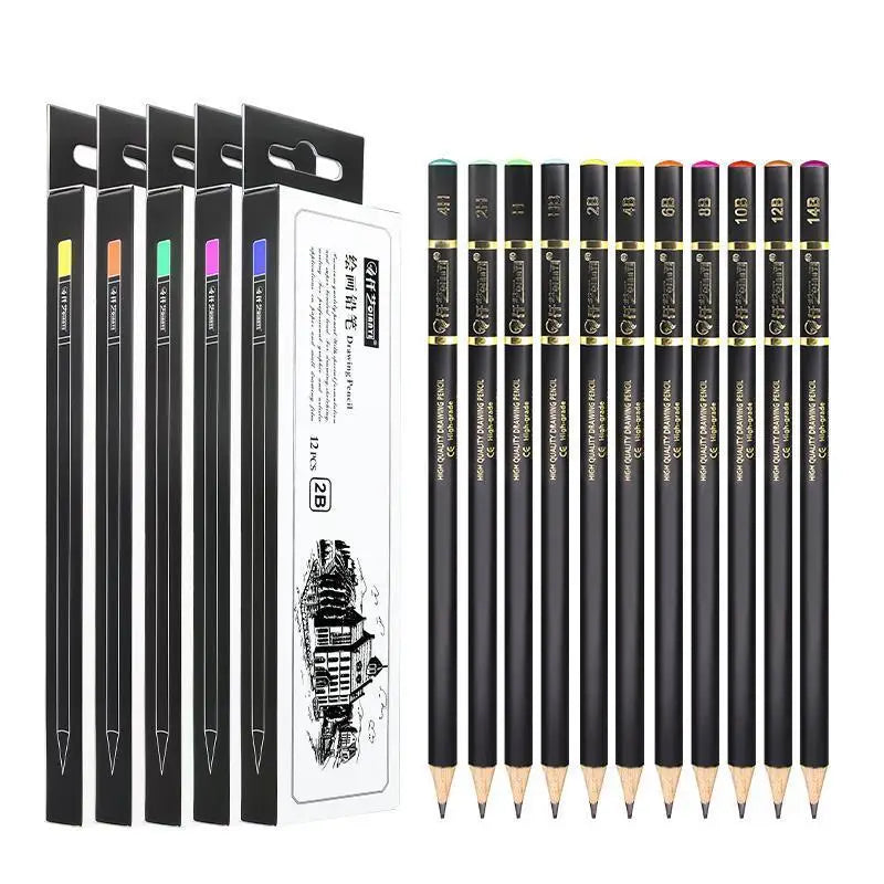 12 pcs/set Professional Sketch Drawing Pencil Set 4H 2H H HB 2B 4B 6B 8B 10B 12B 14B Painting Pencils Stationery Art Supplies