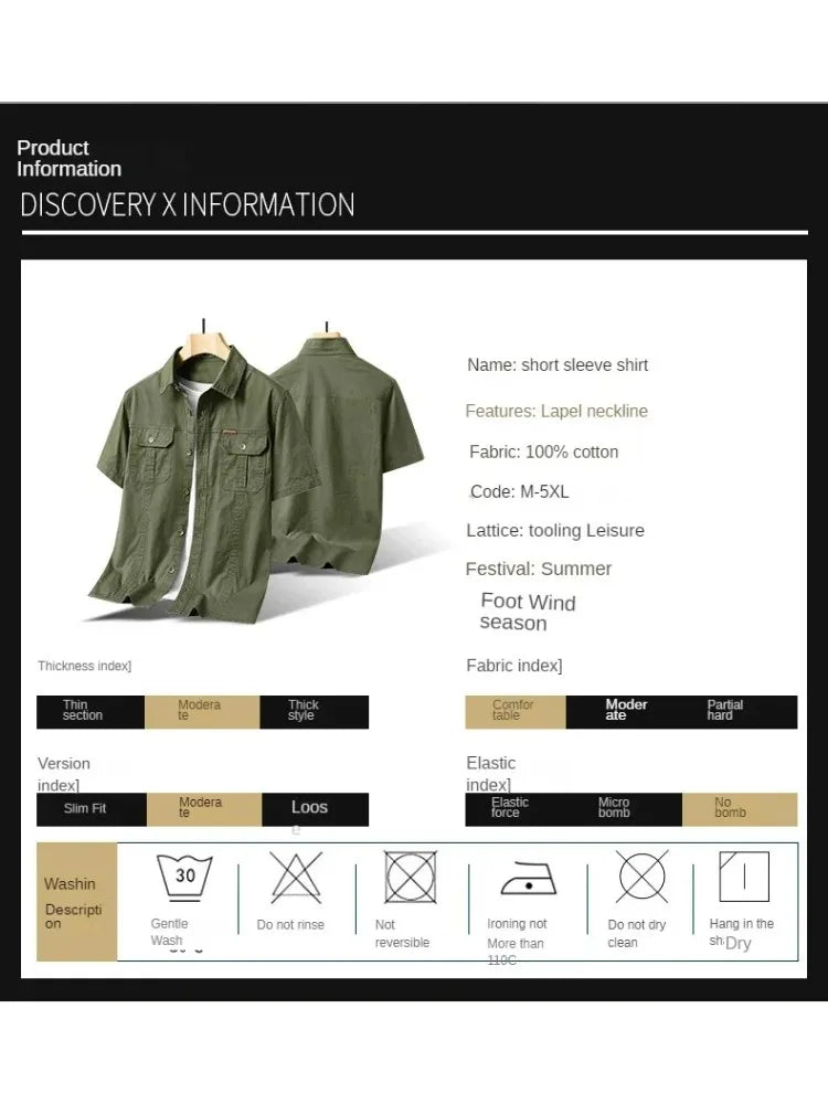 Summer Short Sleeve Shirt Men 100 Cotton Refreshing Breathable Sweat Absorbing Shirt Climbing Work Clothes Pocket Fishing Shirt
