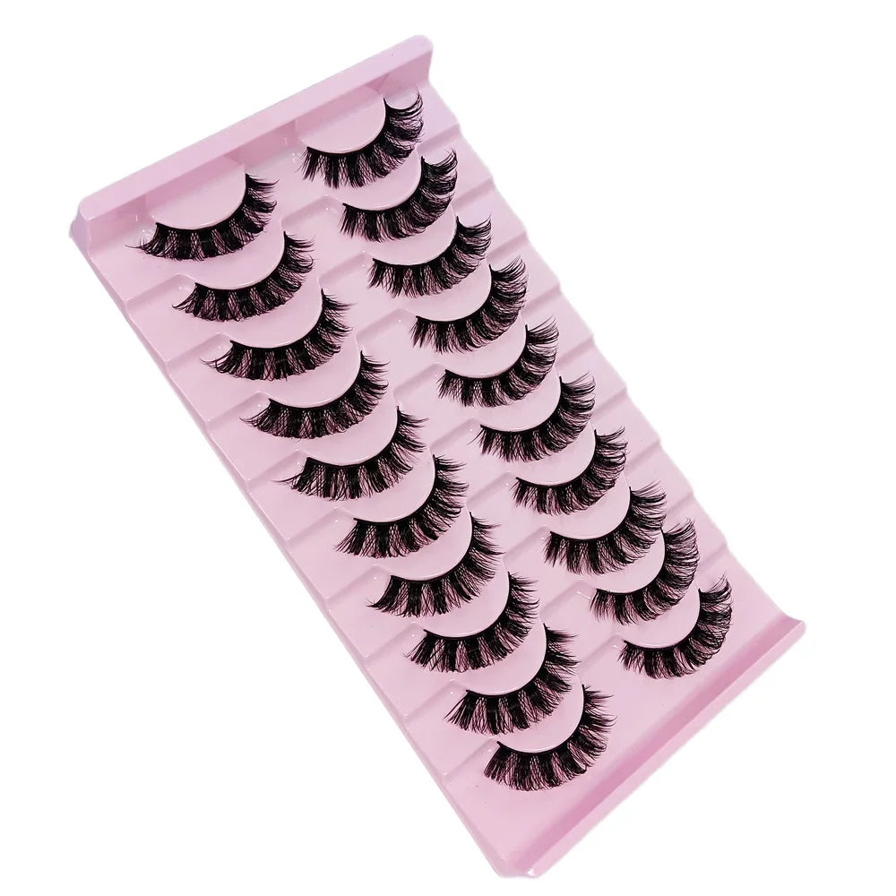 NEW 10 Pairs DD Curl Russian Strip Lashes Fluffy Volume False Eyelashes DD Curl Dramatic Messy Faux Mink Fake Lashes Make Up