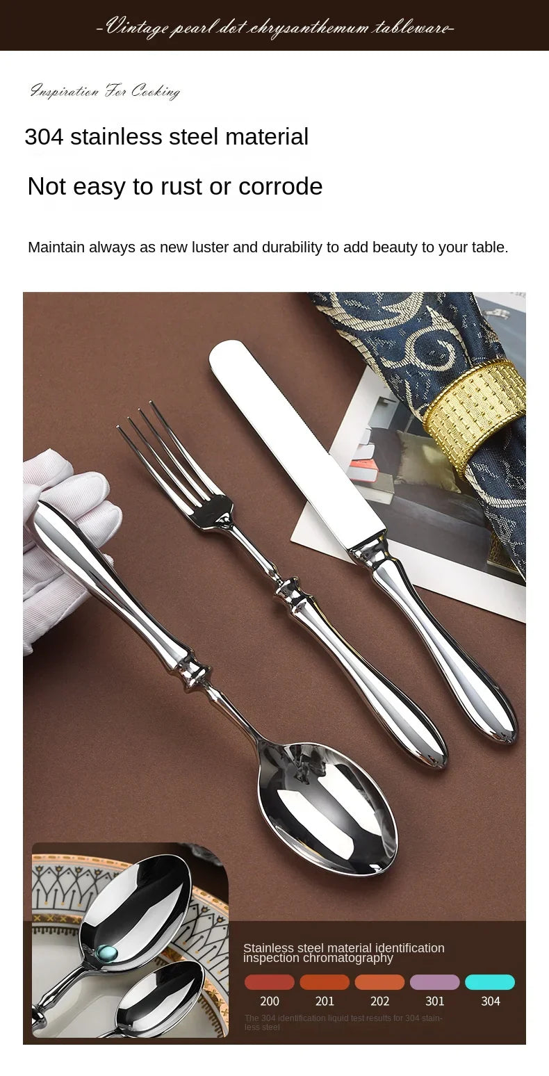 Luxury Gourd Shape Handle Stainless Steel Tableware 5 Pieces Spoons Forks Knives Elegant Cutlery Set
