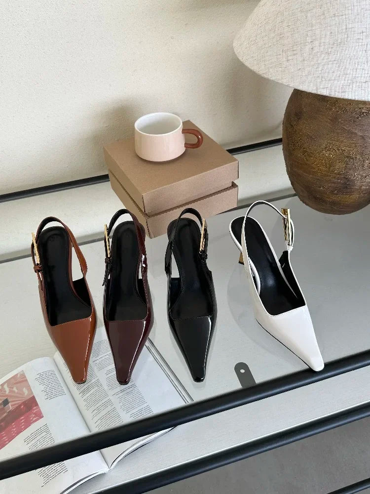 Aneikeh 2024 Summer New Band Women Pumps Shoes Fashion Shallow Slip On Slingback Sandals Thin High Heel Dress Sexy Pumps Shoes
