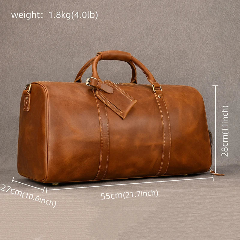 Big Capacity Genuine Leather Travel Bag For Men Women Soft Black Cowhide Casual Travel Duffel Large Luggage Weekend Shoulder Bag