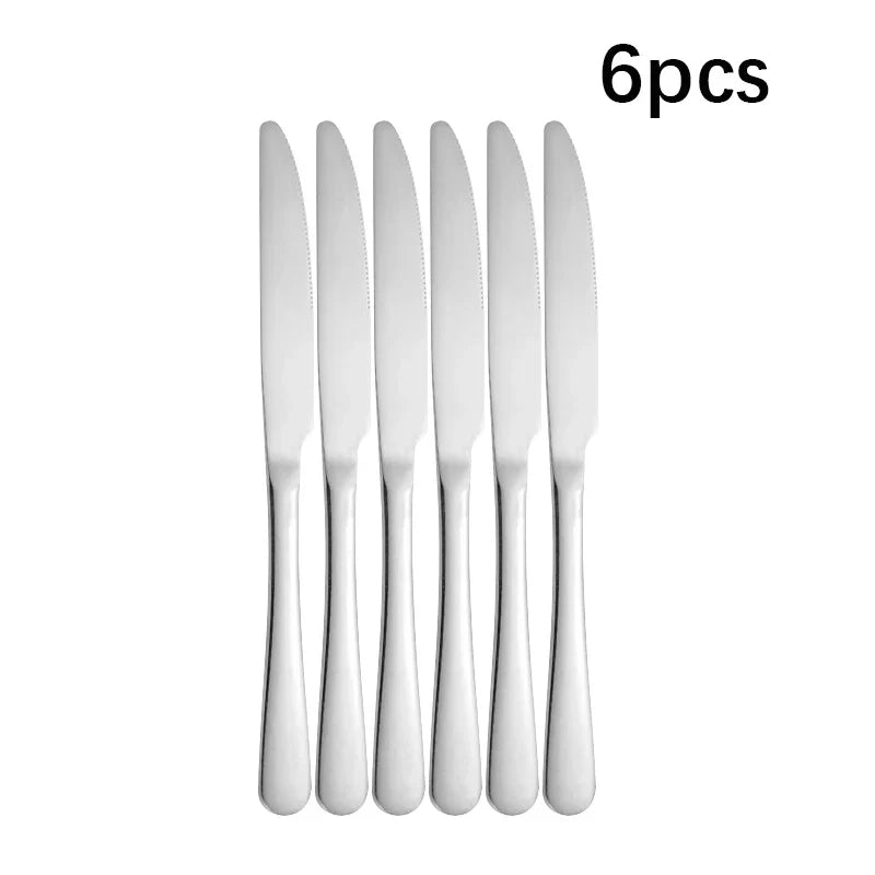 6/30pcs Silver stainless steel steak knife, fork and spoon dessert fork and spoon tableware set suitable for tableware hotel