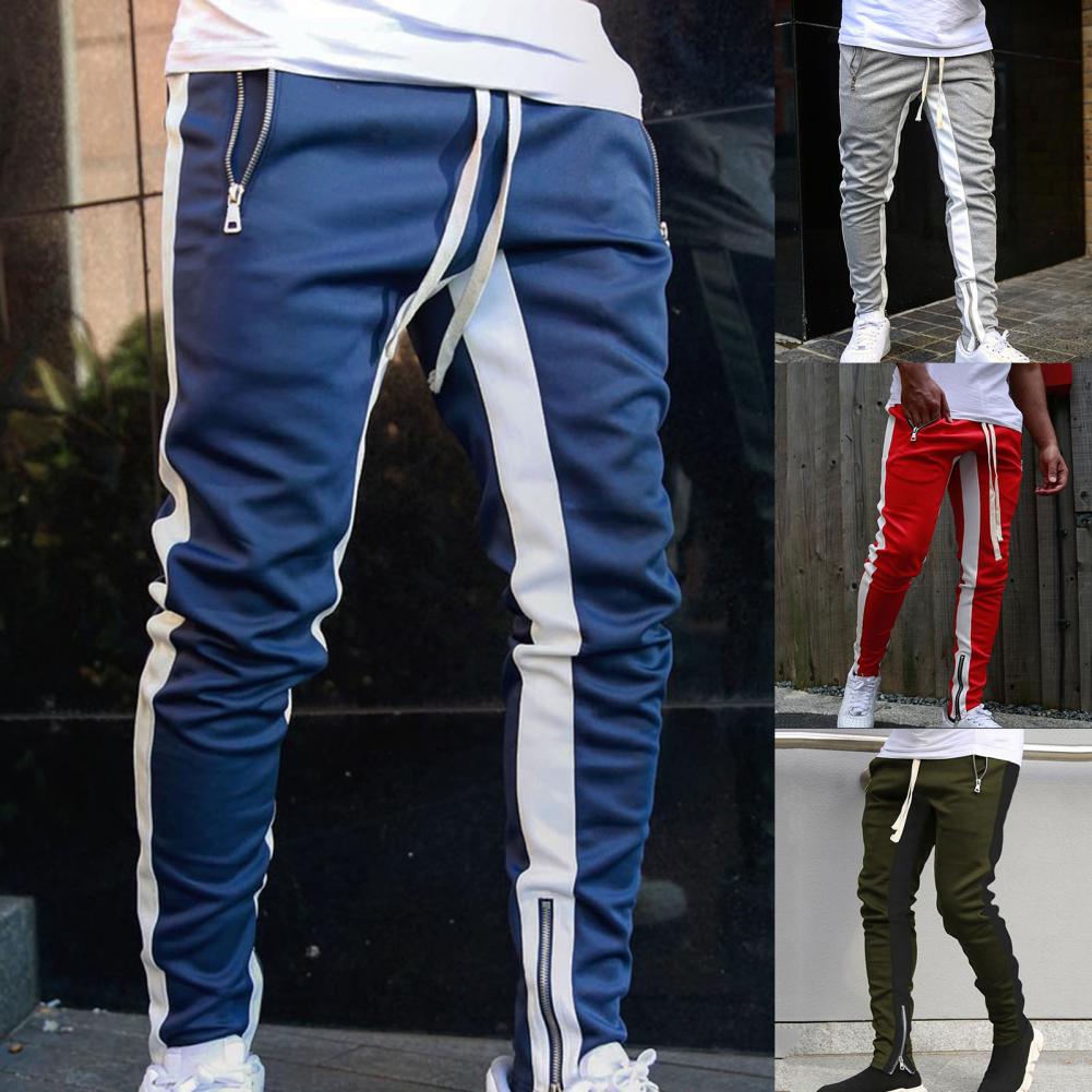 Men Sweatpants Drawstring Side Zipper Joggers Pants Skinny Male Trousers Gyms Tracksuits Hip Hop Sportswear Jogging Sport Pants
