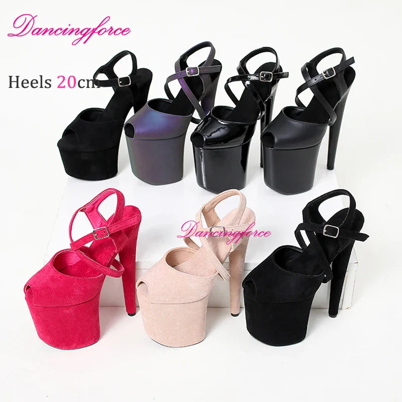 Black Matt 8Inches 20cm Popular Stripper Pole Dance Shoes Sexy Platform High Heels Women Summer Cross Strips Sandals Female