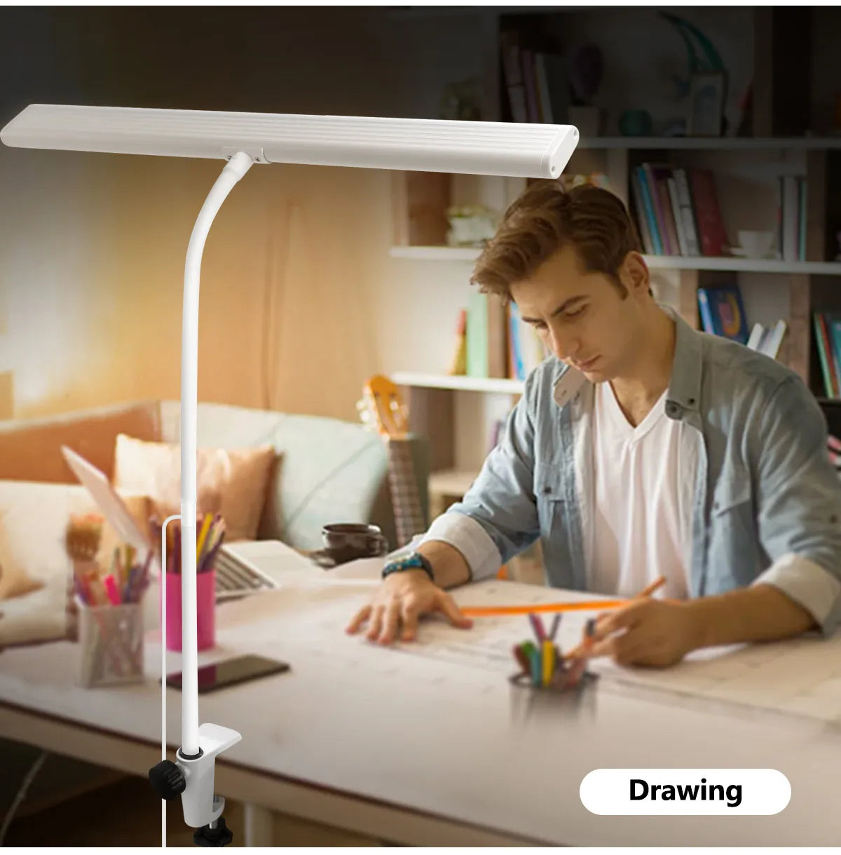 LED Desk Lamp for Office Home, Eye-Caring Desk Light Lamp with Stepless Dimming Adjustable Flexible Gooseneck And Light Color