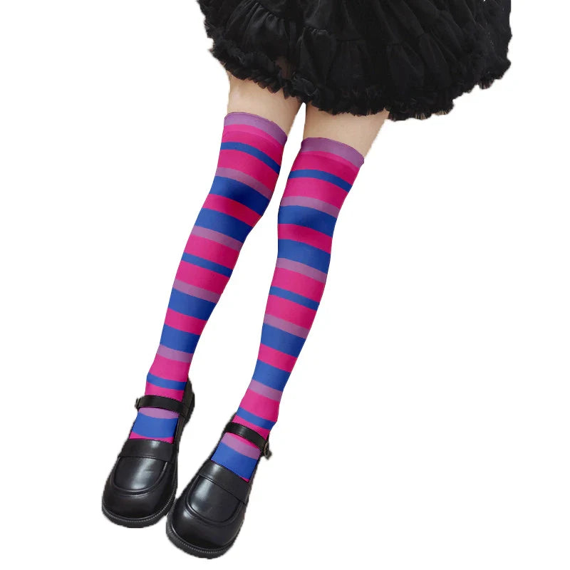Fun rainbow striped stockings women's sexy fashion multicolor thigh high stockings Harajuku Kawaii girl romantic socks gift