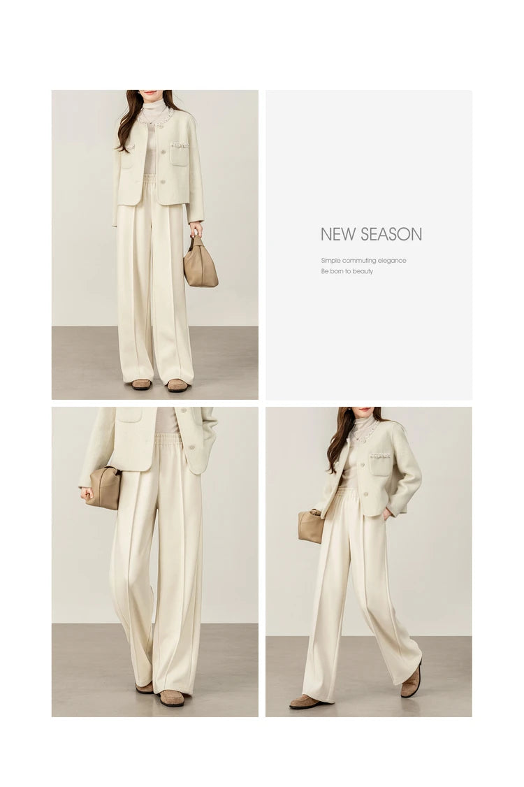 SENTUBILA Knit Sweat Pants for Women 2026 Autumn Winter Acetate Wool Silk Blend Trousers Casual Versatile Bottoms 154K80280