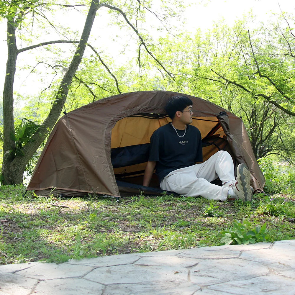 Single Tactical Tent Rainproof Boat Tent Folding Bed UV Protection Portable Outdoor Camping Hiking Mountaineering Gazebo