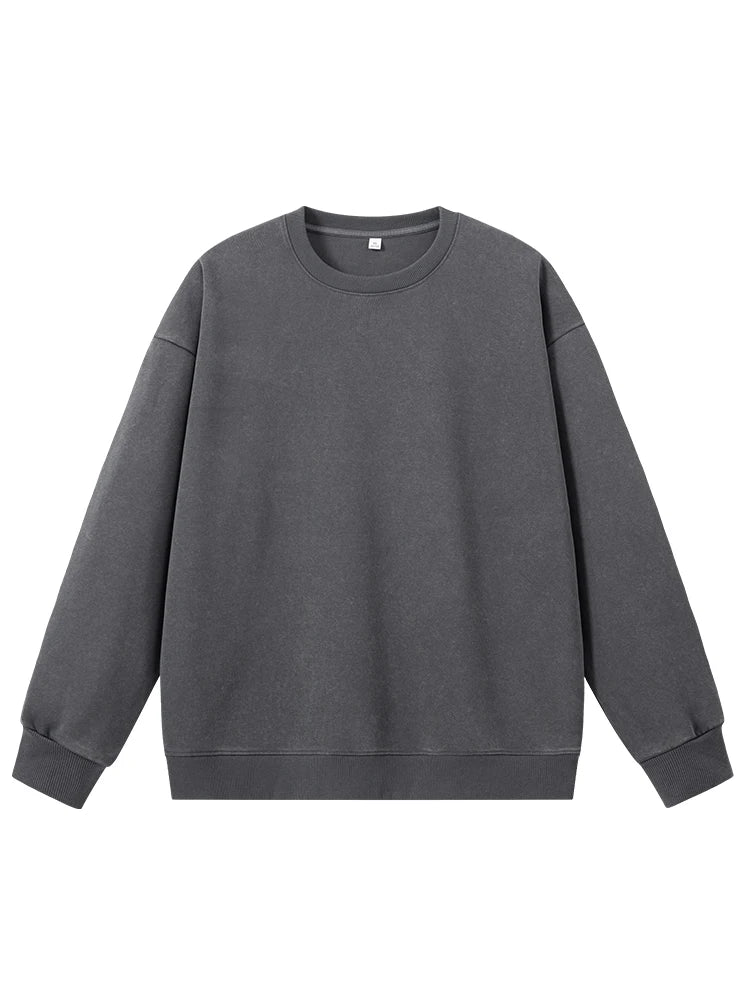 Men's Washed Faded Sweatshirts 330GSM Cotton Polyester O-Neck Knit Sports Pullover Tops Street Y2K Oversized Sweatshirts Unisex