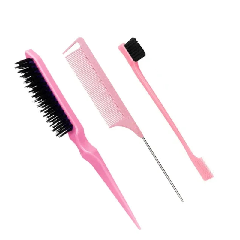 3pcs Hair Styling Comb Set Teasing Hair Brush Triple Teasing Comb Rat Tail Combs Edge Brush Hair Tail Tools Braid Tool Loop