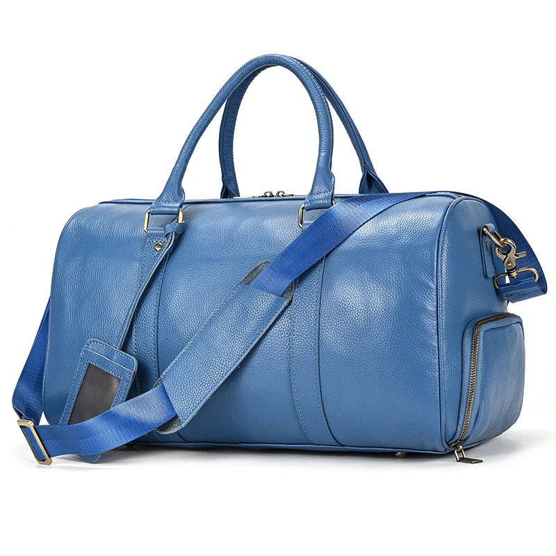 Big Capacity Genuine Leather Travel Bag For Men Women Soft Black Cowhide Casual Travel Duffel Large Luggage Weekend Shoulder Bag