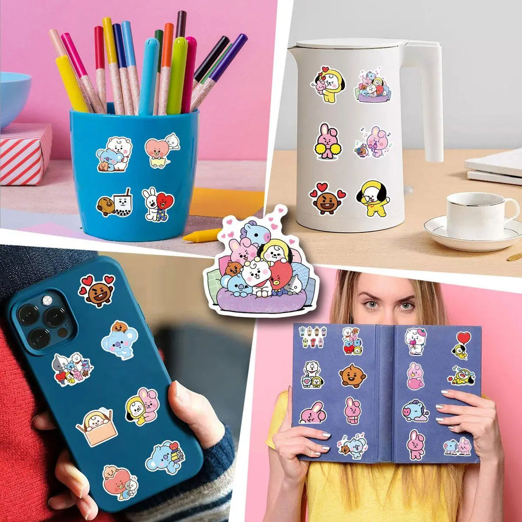 BT21 Chimmy Cooky koya RJ Shooky Mang Sticker High Color Value Cartoon Printing Creative Hand Ledger Decoration 55pcs Sticker