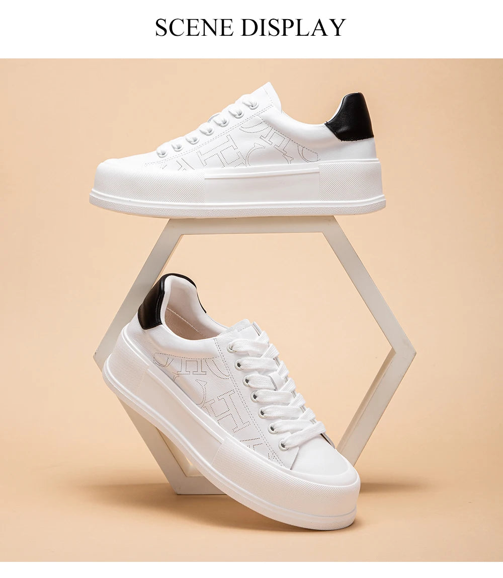 CHCH Women's Sports Shoes New Casual And Comfortable White Shoes Thick-Soled Genuine Leather Wear-Resistant Sports Shoes