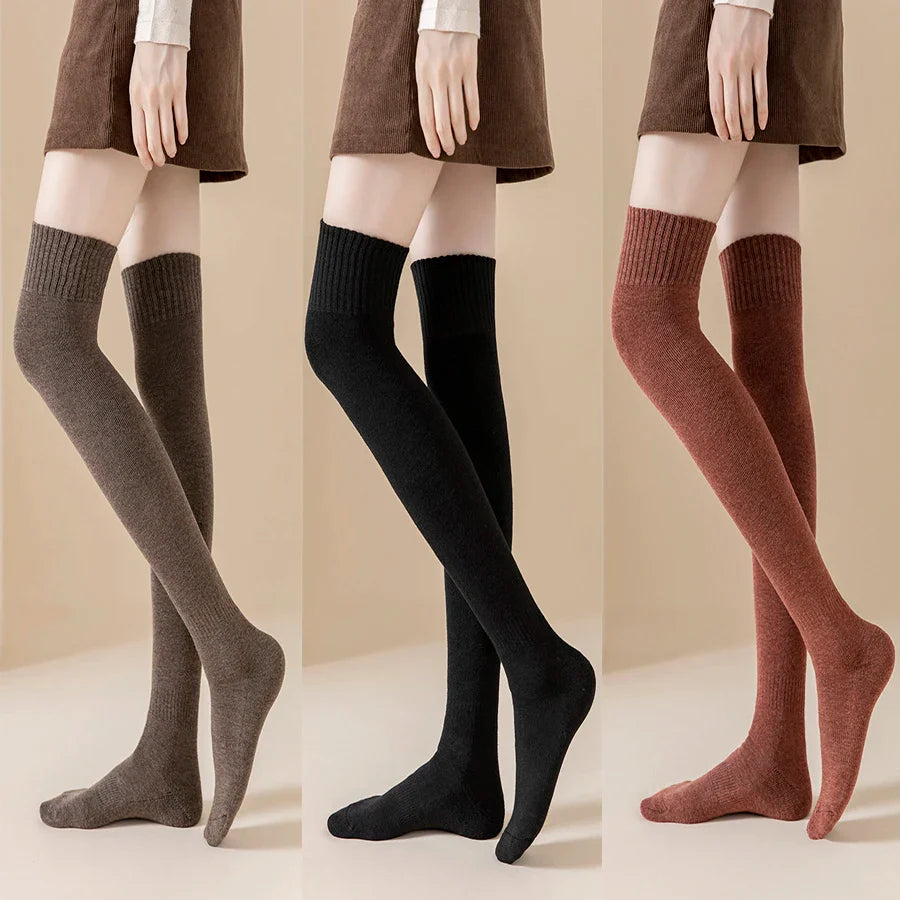 Thick Stockings Socks Women Warm Winter Over Knee High Hold Up Cotton Sexy Slim Ladies Girls Halloween Gift 6 Colors 1 Pairs