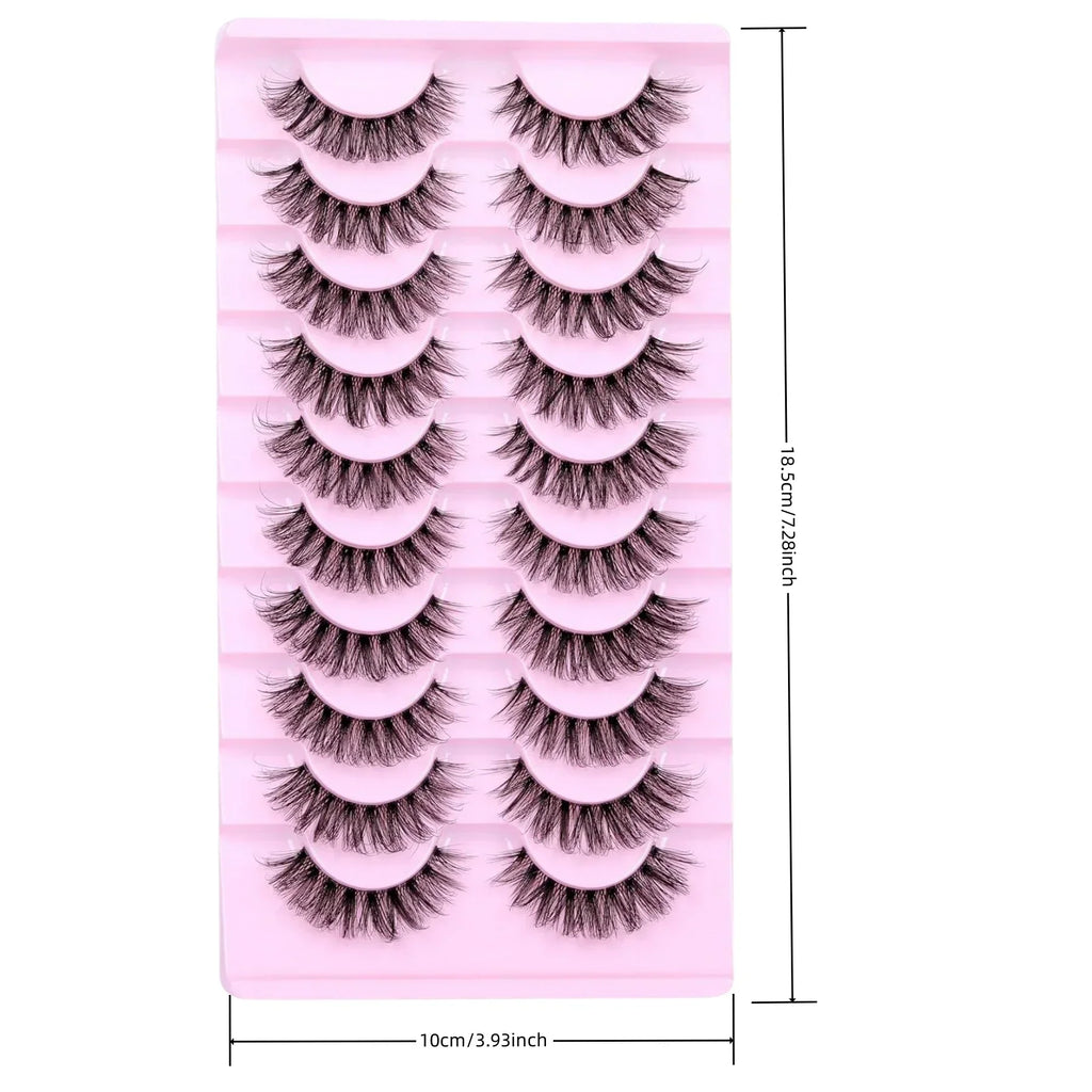 NEW 10 Pairs Natural Eyelashes Fluffy Lashes D Curl Eyelashes 3D Volume Wispy False Lashes Strips Clear Band Lashes Pack