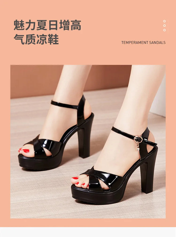 High quality sandals for women 10cm high heel new 2024 summer size 32 33 42 43 platform open toe elegant fashion shoe black red