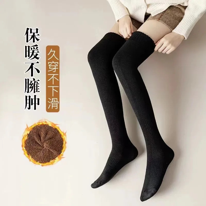 Winter Warm Long Socks Tube Thick High Tube Over Knee Knee-Length Hosiery Socks Terry Solid Color Women Thicken Calf Socking